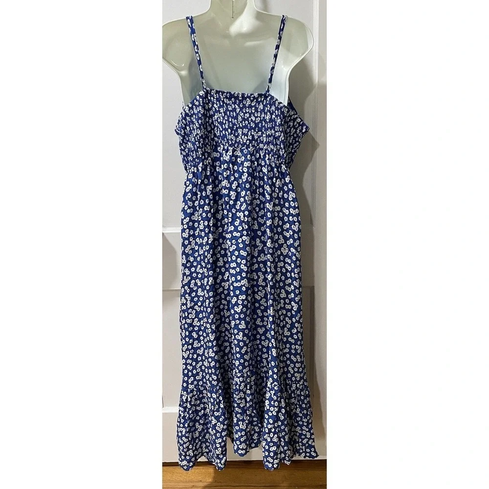 Beach Pacific Vibes Blue White Floral‎ Print NWT XXL VNeck High Low Maxi Dress